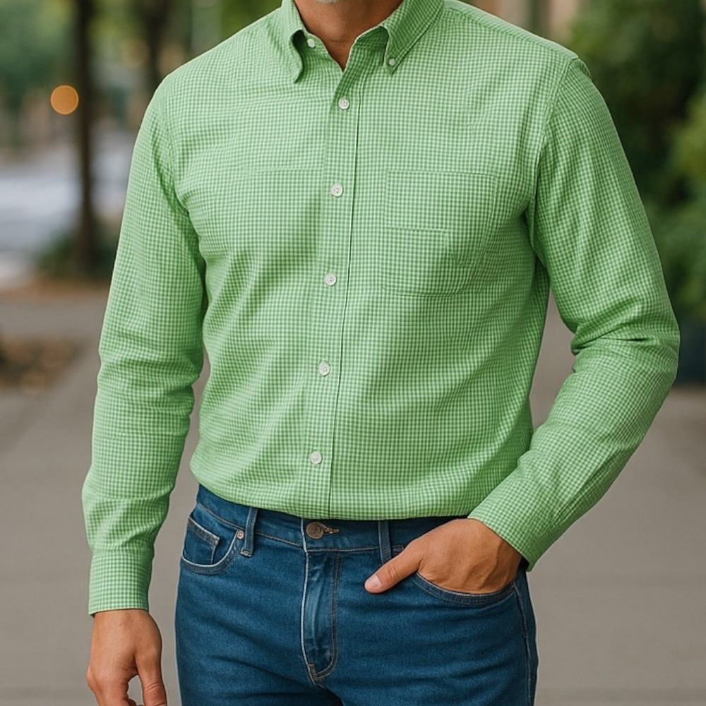 Lauren Ralph Lauren | OKO-TEX Green Gingham Men's Dress Shirt Size 18‎ 34/35 2XL